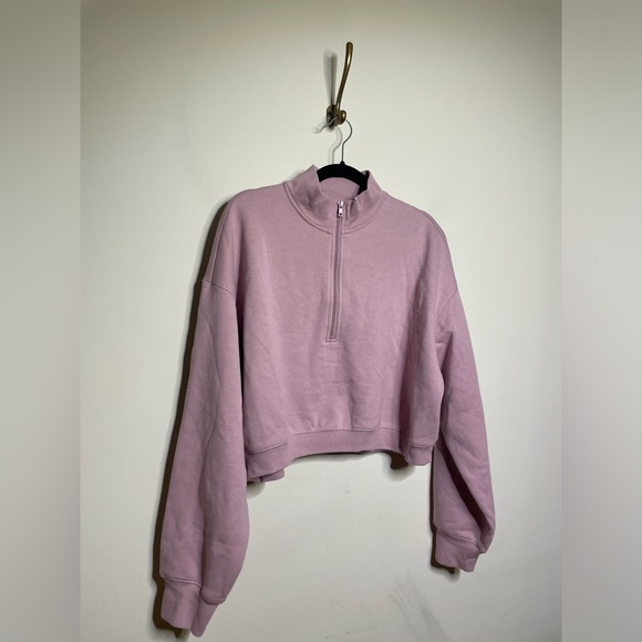 SKIMS Cotton Fleece Cropped Half Zip Pullover in Dusk - Picture 7 of 9